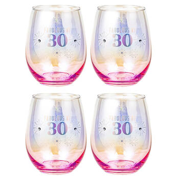4PK LMD 30th Stemless Holographic Glass 560ml Water Tumbler