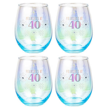 4PK LMD 40th Stemless Holographic Glass 560ml Water Tumbler