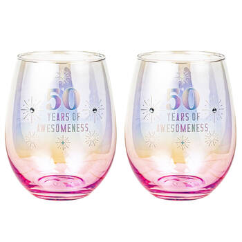 2PK LMD 50th Stemless Holographic Glass 560ml Water Tumbler