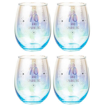 4PK LMD 70th Stemless Holographic Glass 560ml Water Tumbler