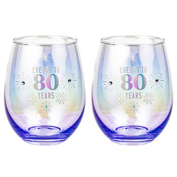 2PK LMD 80th Stemless Holographic Glass 560ml Water Tumbler