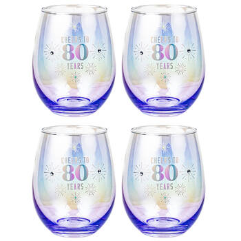 4PK LMD 80th Stemless Holographic Glass 560ml Water Tumbler