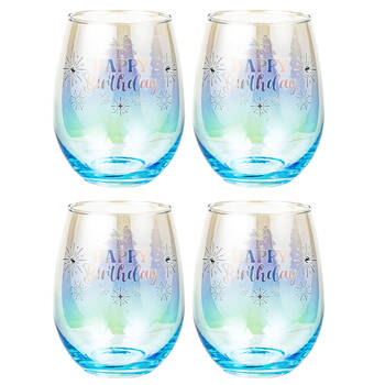 4PK LMD Happy Birthday Stemless Holographic Glass 560ml Water Tumbler