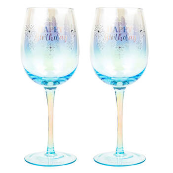 2PK LMD Happy Birthday Holographic 430ml Stemmed Red Wine Glass Drinkware