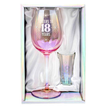 2pc LMD 18th Holographic 430ml Wine Glass/60ml Shot Glass Set