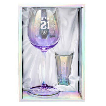 2pc LMD 21st Holographic 430ml Wine Glass/60ml Shot Glass Set