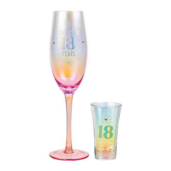 2pc LMD 18th Holographic 250ml Champagne/60ml Shot Glass Set
