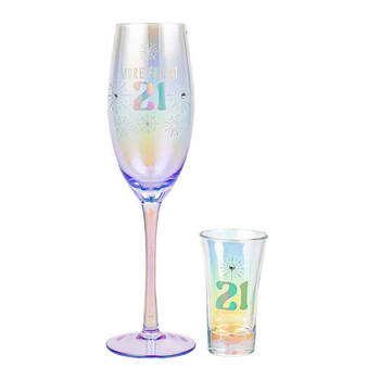 2pc LMD 21st Holographic 250ml Champagne/60ml Shot Glass Set