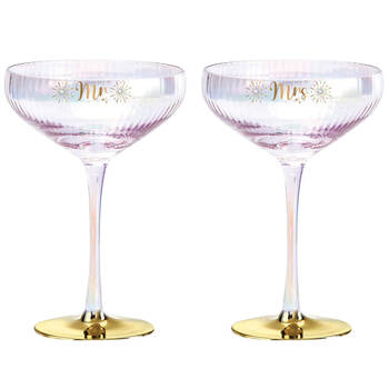 2pc LMD Holographic Mr & Mrs 280ml Stemmed Coupe Glass Set