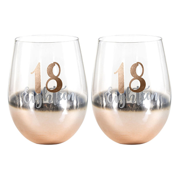 2PK Rose Gold 18 Ombre Stemless Wine Glass 600ml Drinking Cup