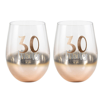2PK Rose Gold 30 Ombre Stemless Wine Glass 600ml Drinking Cup