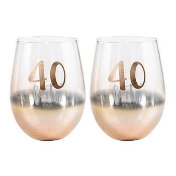 2PK Rose Gold 40 Ombre Stemless Wine Glass 600ml Drinking Cup