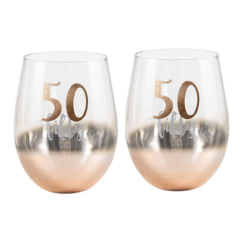 2PK Rose Gold 50 Ombre Stemless Wine Glass 600ml Drinking Cup