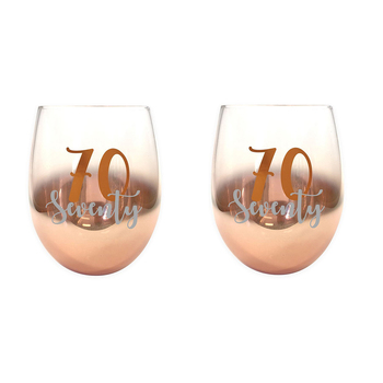 2PK Rose Gold 70 Ombre Stemless Wine Glass 600ml Drinking Cup