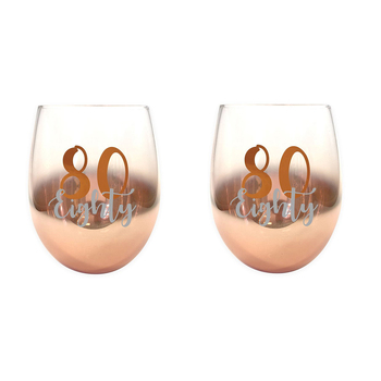 2PK Rose Gold 80 Ombre Stemless Wine Glass 600ml Drinking Cup