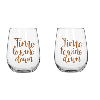 2PK Time To Wine Stemless Wine Glass Rose Gold 600ml Drinking Cup