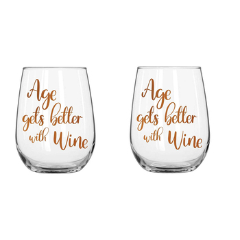 2PK Age Gets Better Stemless Wine Glass Rose Gold 600ml Drinking Cup