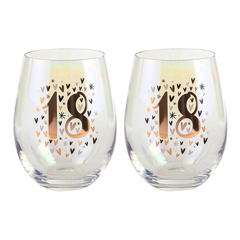 2PK Rainbow 18th Pastel/Gold Stemless Wine Glass 600ml Drinking Cup