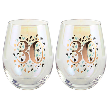 2PK Rainbow 30th Pastel/Gold Stemless Wine Glass 600ml Drinking Cup