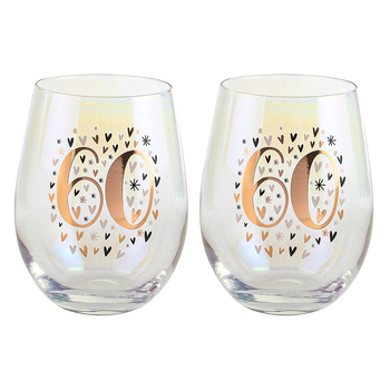 2PK Rainbow 60th Pastel/Gold Stemless Wine Glass 600ml Drinking Cup