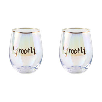 2x Groom Stemless Wine Rose Gold 600 ml Drinking Cups