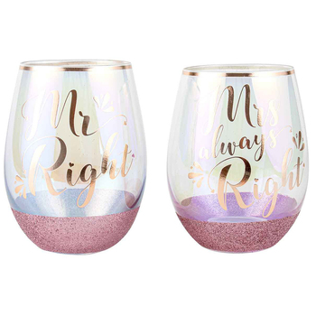 Mr & Mrs Glitterati Stemless Set Of 2 600 ml Drinking Cup