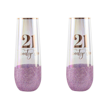 2PK Glitterati 21st Colour Stemless Champagne Glass 16cm 180ml Drinking Cup