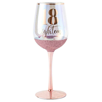 18th Pink Glitterati Wine Glass 430ml Drinking Cup Novelty Print