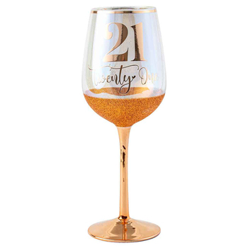 21st Gold Glitterati Wine Glass 430ml Drinking Cup Novelty Print