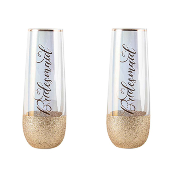 2PK Bridesmaid Stemless Champagne Drinking Glass 16cm/180ml