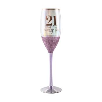 Purple Glitterati 21st Champagne Stemmed Drinking Glass 150ml