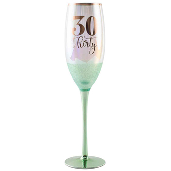 Green Glitterati 30th Champagne Stemmed Drinking Glass 150ml