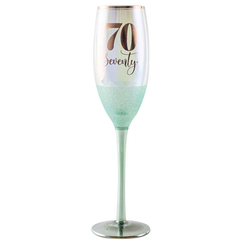 Green Glitterati 70th Champagne Stemmed Drinking Glass 150ml