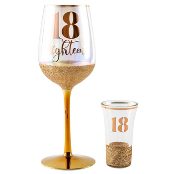 Glitterati 18th Wine & Shot Drinking Glass Set 430ml/30ml