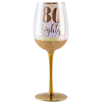 Glitterati 80th Stemmed Birthday Wine Glass Pink 430ml