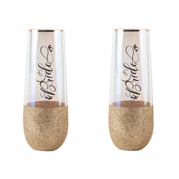 2PK Bride Stemless Champagne Drinking Glass 16cm/180ml