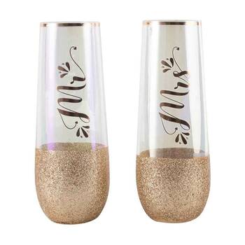 2pc Mr & Mrs Stemless Champagne Glass Drinking Cup 17cm