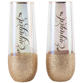 2pc Engaged Stemless Champagne Glasses 16cm 180ml