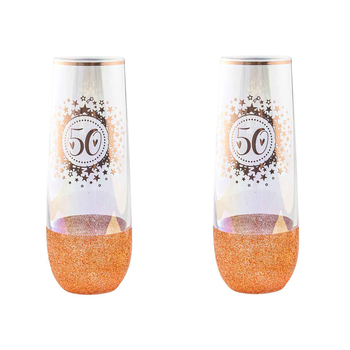2PK Rose Gold Glitter 50th Birthday Stemless Champagne Glass 16cm 180ml