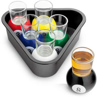 6pc Pool Shot Glass w/ Tray Set Party Novelty Drinking Game