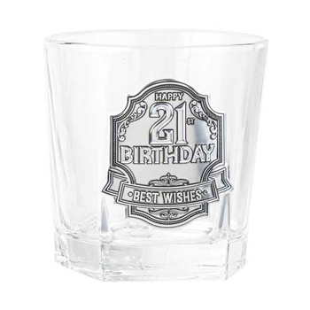 21st Badge Whisky Drinking Glass Birthday Gift Clear 260ml