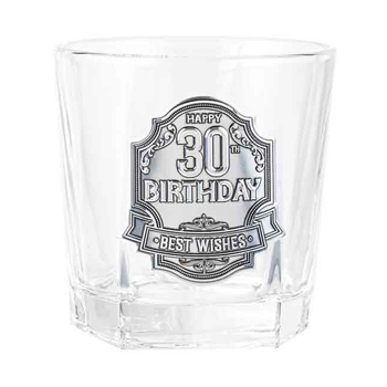 30th Badge Whisky Drinking Glass Birthday Gift Clear 260ml