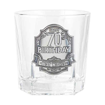 70th Badge Whisky Drinking Glass Birthday Gift Clear 260ml