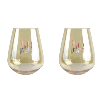2PK 30th Birthday 13cm/600ml Stemless Wine Glass w/ Rose Gold Decal