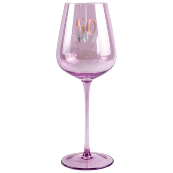 50th Birthday Coloured Stemmed 430ml Wine Glass w/ Rose Gold Decal