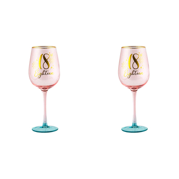 2PK 18th Birthday 400ml Fluted Wine Glass Stemmed Drinkware - Pink