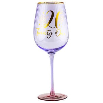 21st Birthday 400ml Fluted Wine Glass Stemmed Drinkware - Purple