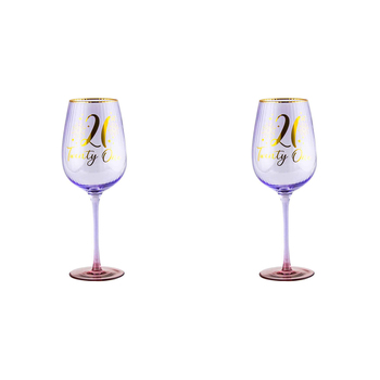 2PK 21st Birthday 400ml Fluted Wine Glass Stemmed Drinkware - Purple