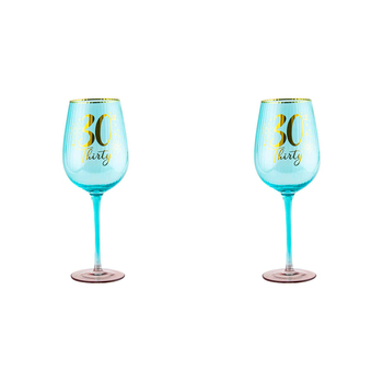 2PK 30th Birthday 400ml Fluted Wine Glass Stemmed Drinkware - Blue