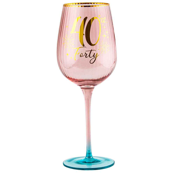 40th Birthday 400ml Fluted Wine Glass Stemmed Drinkware - Pink